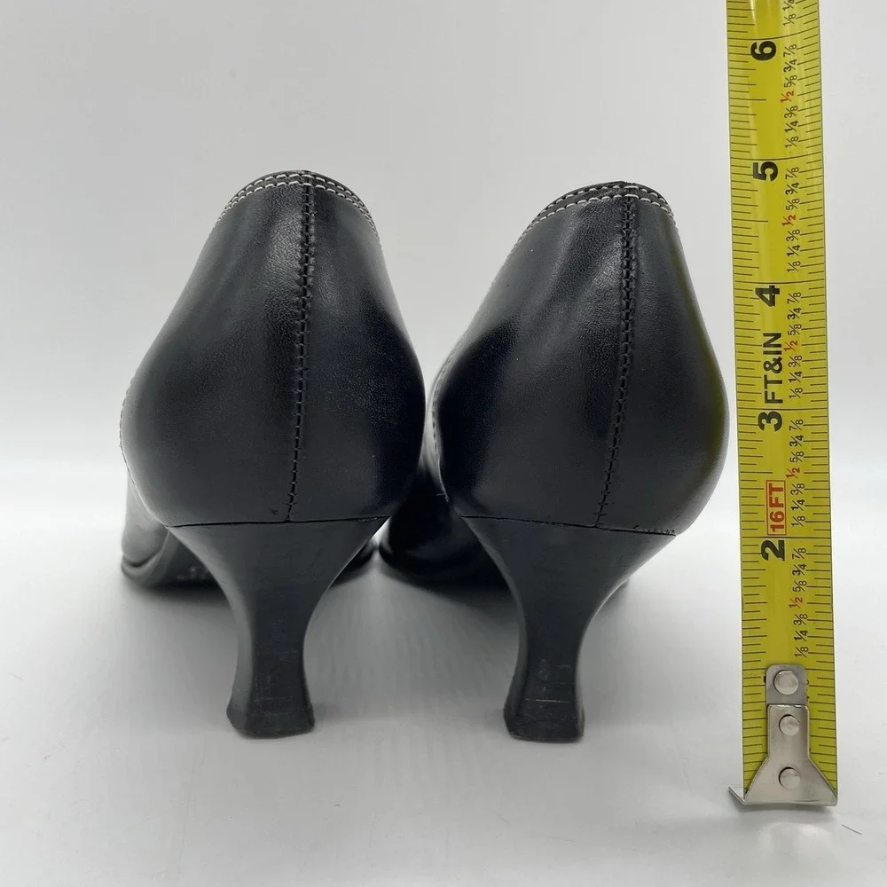 Franco Sarto Womens 6.5 Shoes Zebra Kitten Heel Square Toe Bow Tie Black Leather